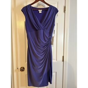 Kate Hill African Violet Ruched Sheath Dress Size 12 V Neck Sleeveless NWT $134